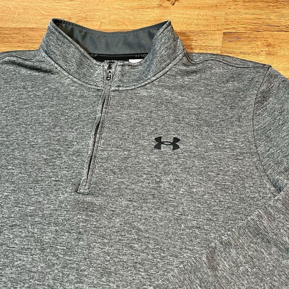 Under Armour Sweater Mens XL Blue Gray 1/4 Zip Fleece Cold Gear Golf Pullover